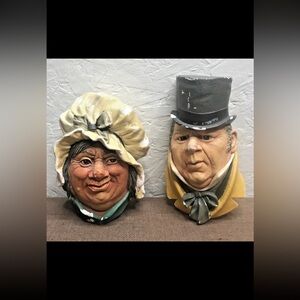Lot of 2 Vtg 1964 Bossons Dickens Chalkware Sculpture Sarah Gamp & Mr Micawber